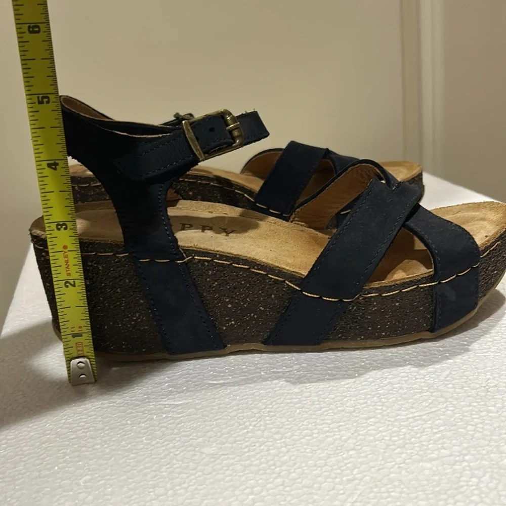 Like New! Poppy cork Wedge suede strap sandals cushion insoles size 37 dark blue